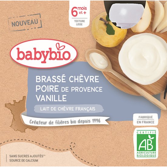 Brassé chèvre poire de Provence vanille  4 x 85 g de Babybio