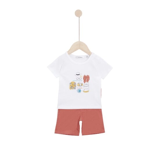 Escapade au Soleil T-shirt manches courtes + Bermuda Blanc et Rouge  de Marèse