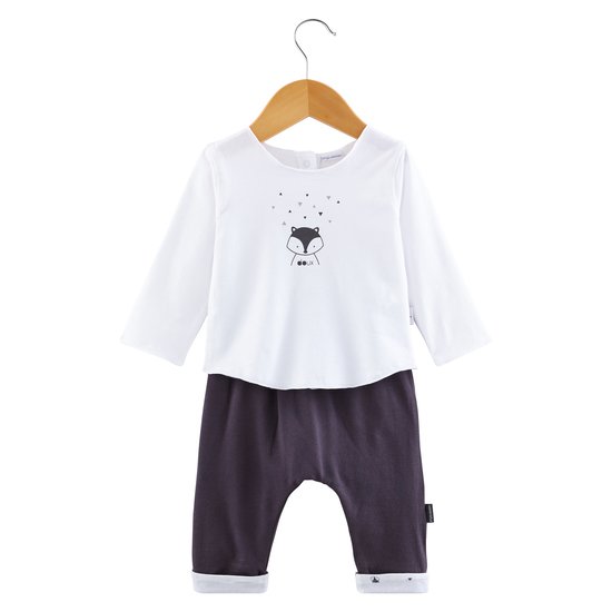 Pantalon + t-shirt collection Little Fox Blanc/Gris 3 mois de P'tit bisou