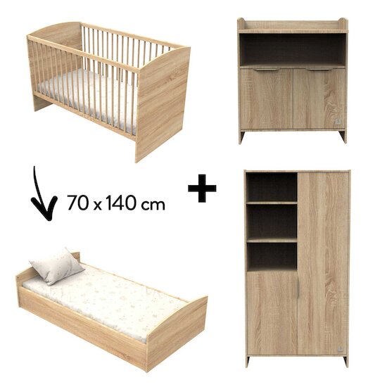 Chambre Azur : Lit 70x140 + Commode + Armoire   de Sauthon Baby's Sweet Home