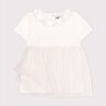 Robe en coton et tulle manches courtes et colerette
