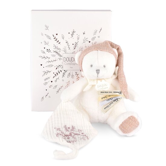 Ours en peluche avec attache-sucette Rose 20 cm de Doudou et Compagnie Ours en peluche avec attache-sucette Rose 20 cm de Doudou et Compagnie