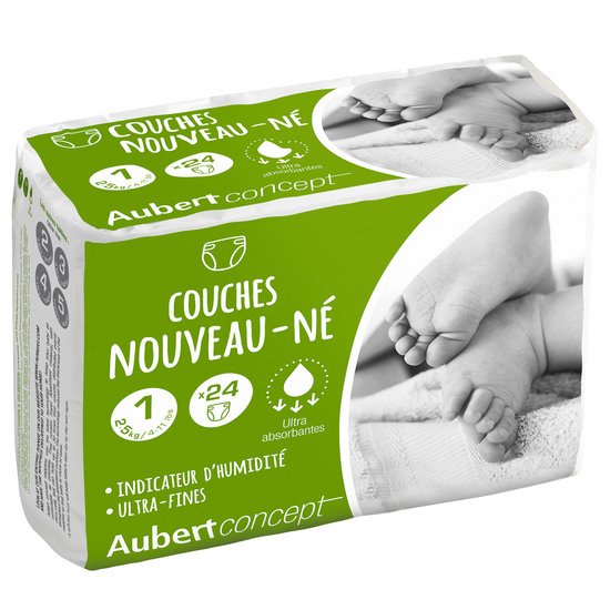 Couches nouveau-né T1 (2-5 kg)  Pack de 24 de Aubert concept