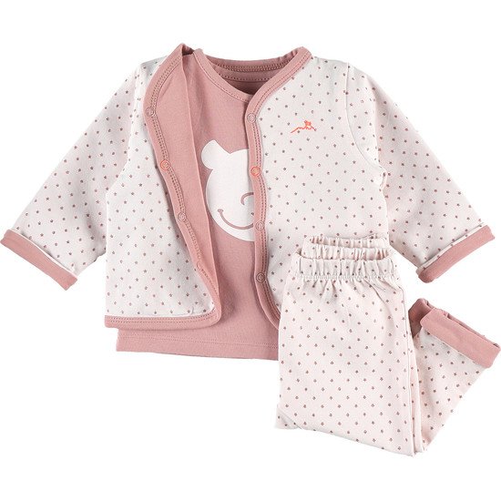 Ensemble 3 pièces bio Collection Cocon Rose à pois 12 mois de Noukies