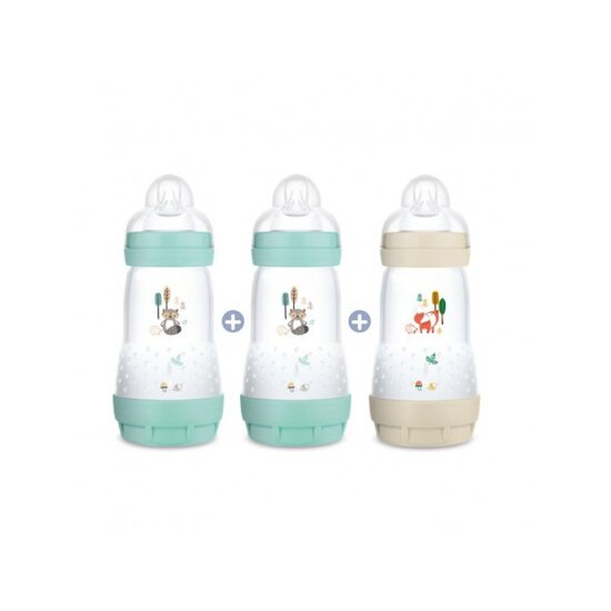 Lot de 3 Biberons Easy Start anti-colique Débit 2 Aqua 260 ml de Mam