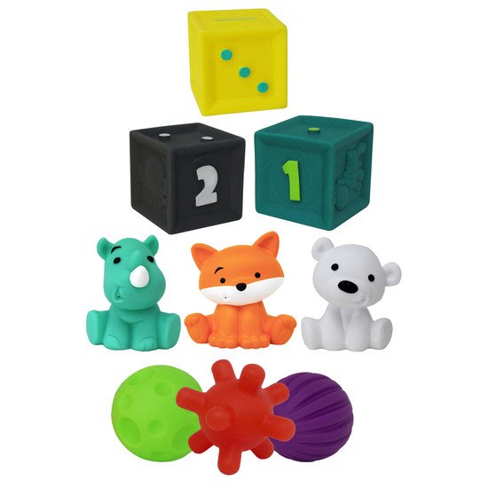 Set Sensoriel 3 balles, 3 cubes, 3 arroseurs Multicolore  de Infantino