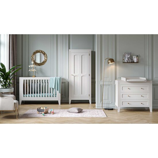 Chambre Milenne Complète : Lit évolutif 70 x 140 cm + Armoire + Commode + Plan à langer Blanc  de Vox Chambre Milenne Complète : Lit évolutif 70 x 140 cm + Armoire + Commode + Plan à langer Blanc  de Vox
