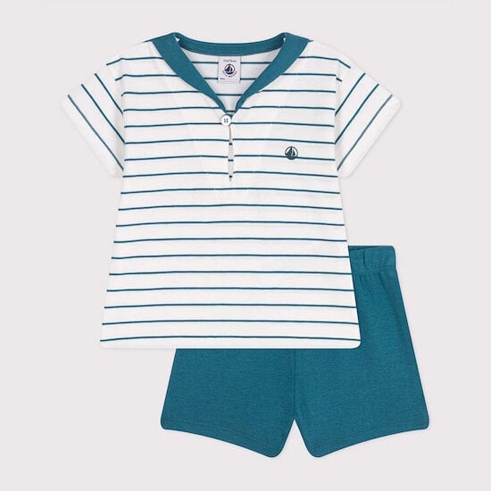 Ensemble deux pièces en coton t-shirt rayé et short uni Dragonfly  de Petit Bateau
