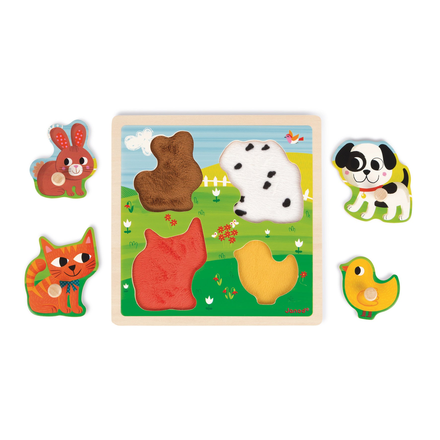 Coffret 4 puzzles bois : la ferme les animaux familiers les jouets