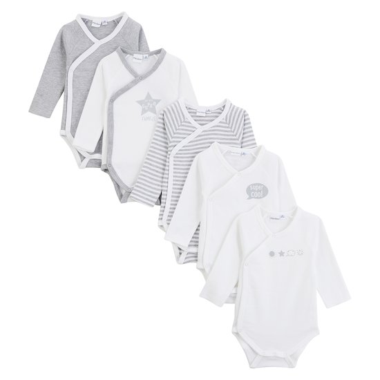 Lot 5 bodies Blanc/Gris  de P'tit Bisou Petit Prix