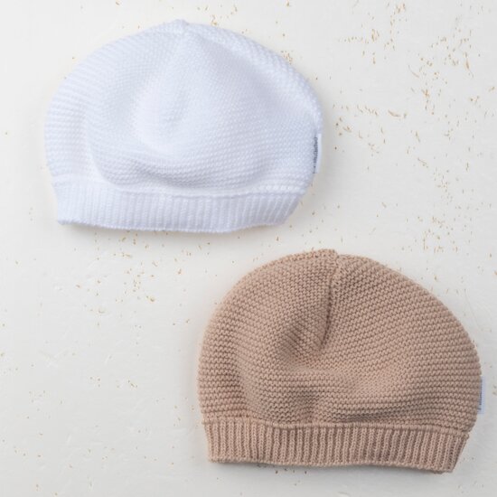 Lot 2 Bonnets Blanc / Moka 0-1 mois de P'tit bisou