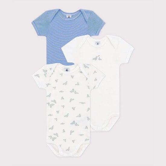 Lot de 3 bodies manches courtes en coton imprimé bébé   de Petit Bateau