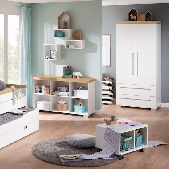 Kira Armoire 2 portes 2 tiroirs Blanc craie / Chêne Nebraska  de Paidi Kira Armoire 2 portes 2 tiroirs Blanc craie / Chêne Nebraska  de Paidi