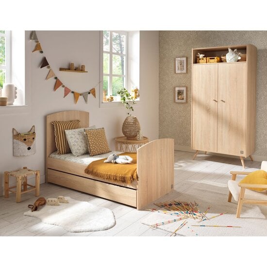 Chambre trio lit bébé 60x120 cm + armoire XL + commode avec plan à